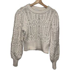 NWT. House Of Harlow 1960 Cream Cable Knit Cropped Pullover Sweater Women's Size